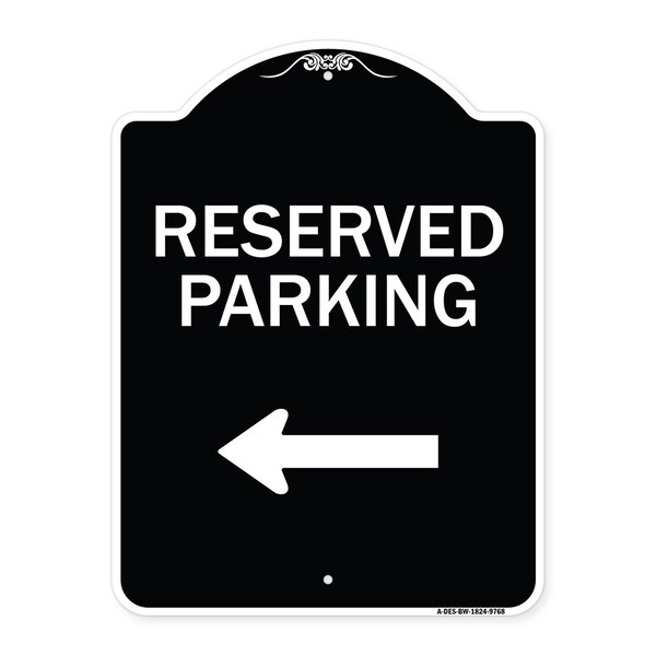 Designer Series-Reserved Parking Left Black & White Heavy-Gauge Aluminum, 24" x 18", BW-1824-9768